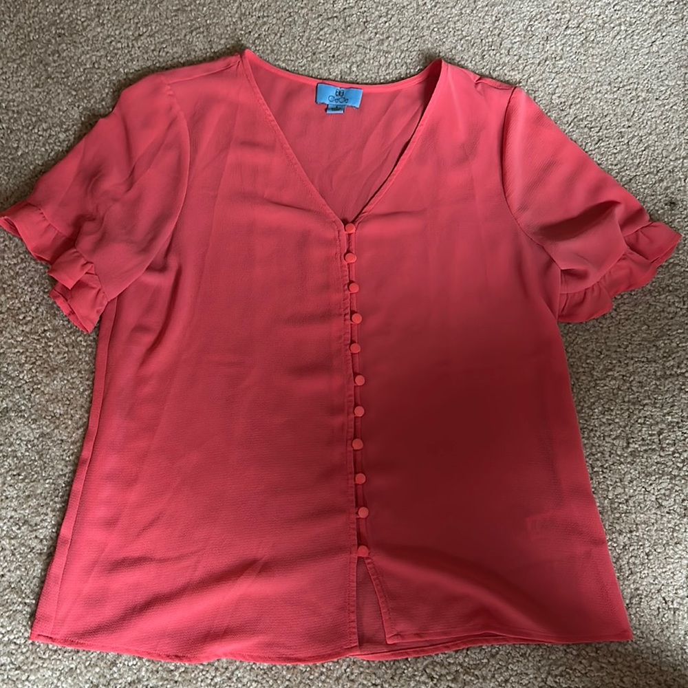 Cece pink button down work blouse
